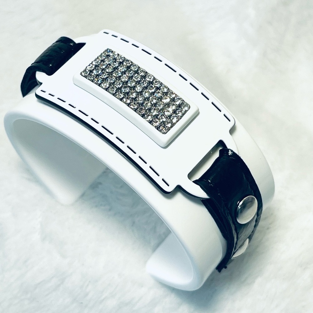 Black White Rhinestone Cuff Bracelet